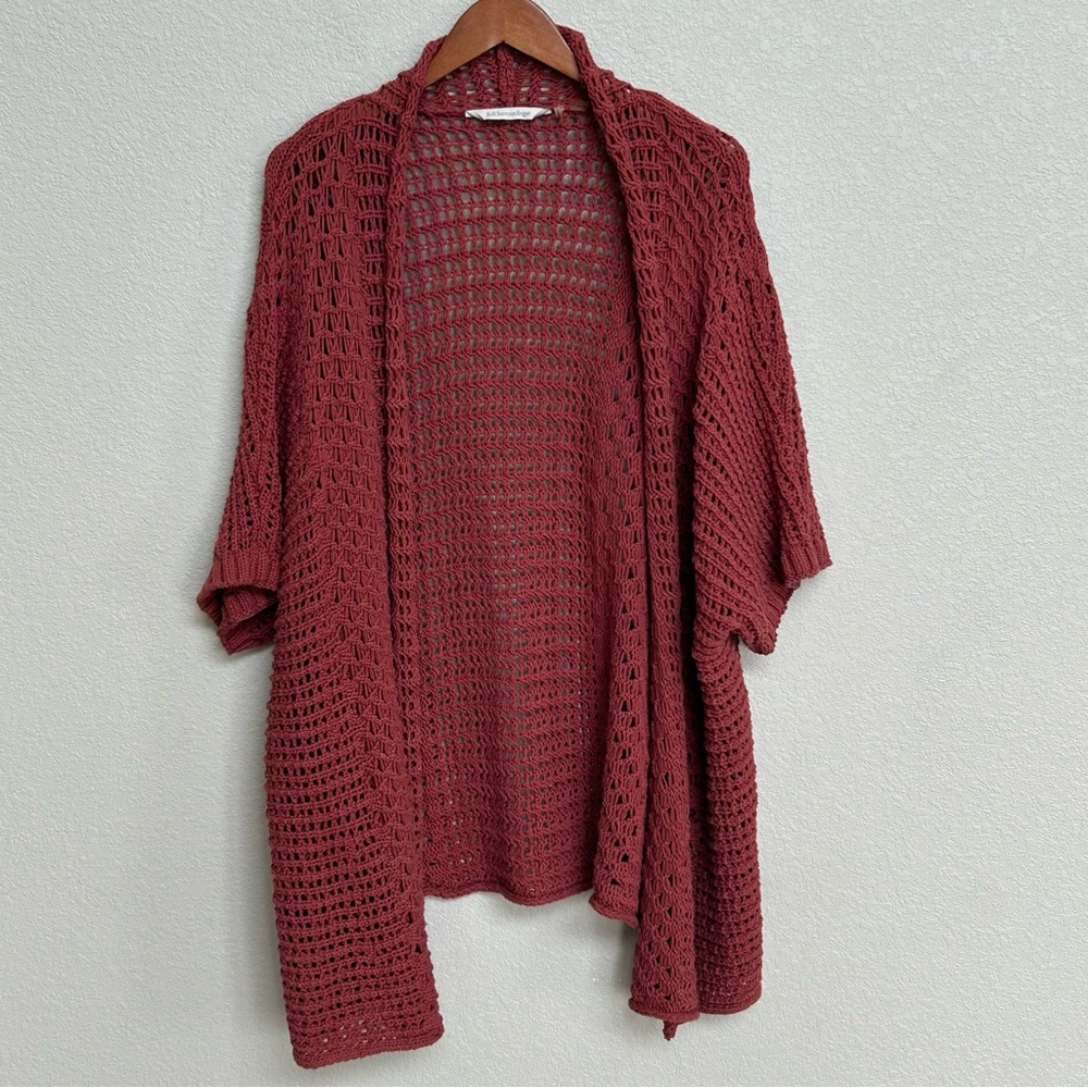 Soft Surroundings Open Knit Crochet Cardigan in Dusty Rose/ maroon